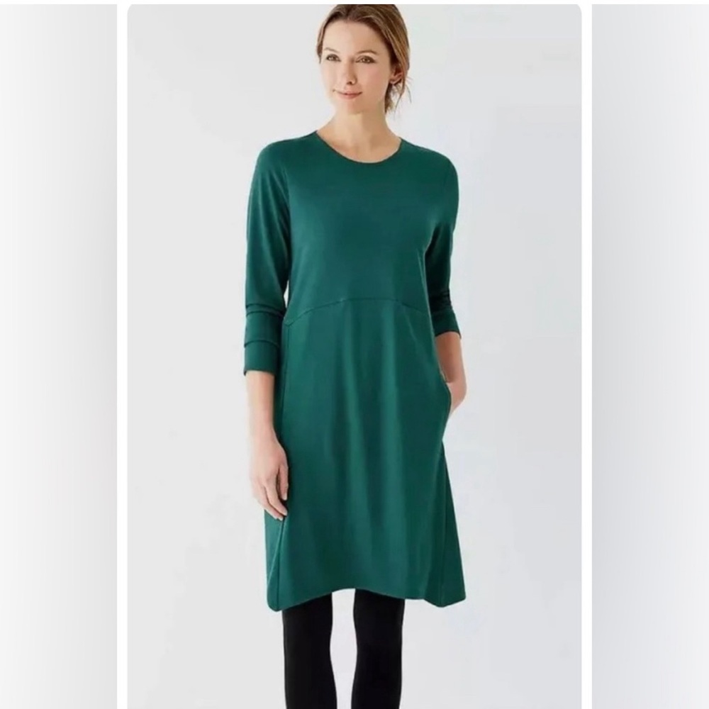 J.Jill Teal Knit Dipped Hem Swing Dress Medium Long-Sleeve